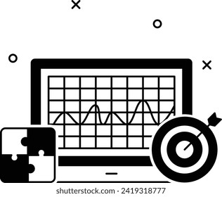 Formulation angechored Past Trend Vectorsymbol Design, Commercial Strategy Symbol, Market Outreach Sign, Aufsichts- und Betriebskontrolle Illustration, Solution Development Base Historisches Datenkonzept