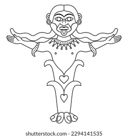 Fornax. Ancient Roman goddess of oven, furnace and baking. Antique sculpture. Black and white linear silhouette.