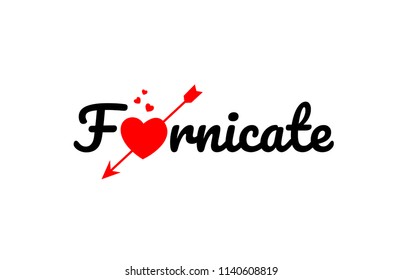 fornicate word text with red broken heart with arrow concept, suitable for logo or typography design