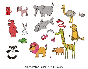 forrest animals set vector illustration for kids. hand draw