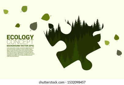 Forrest hill in leaf silhouette big jigsaw shape. Concept for take care Ecology and Environmental solution theme
