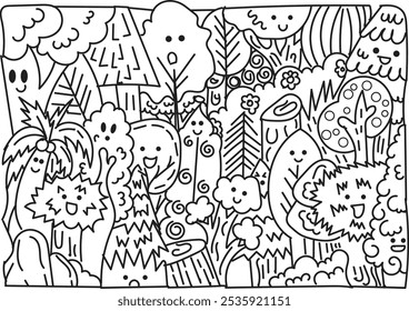 Forrest Illustration with Doodle Art and Hand-Drawn Style