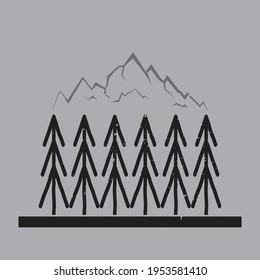 Forrest and mountain illustration. Vector trees.