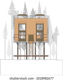 cámara de madera forestal vector plano 