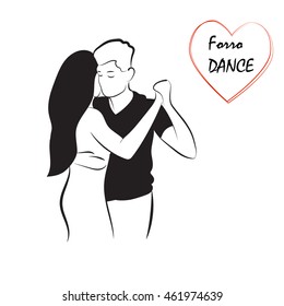  Forro dance. Couple dancing  Isolated on a white background. Vector illustration. Lettering.
