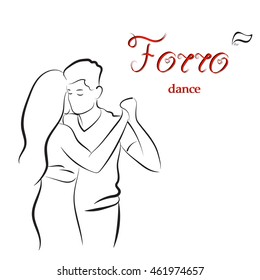  Forro dance. Couple dancing  Isolated on a white background. Vector illustration. Lettering.
