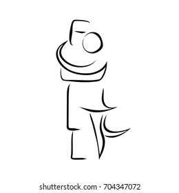 Forro dance couple together cheek to cheek. Brazilian national dancing logo in simple clear lines, in vector.