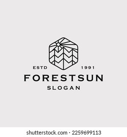 forset sun logo line art vector symbol illustration design .