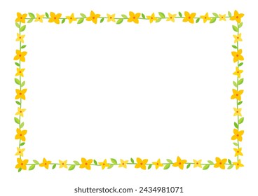 Forsythia flowers decorative frame isolated on white background.