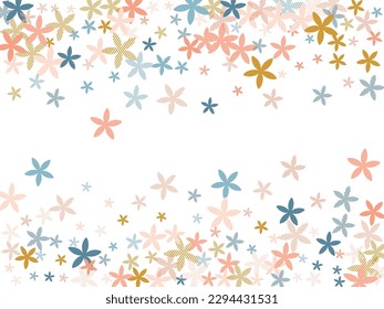 Forsythia stylized flowers vector illustration. Lovely meadow blossom shapes scattered. Hinamatsuri Doll's Day motif. Flat flowers Forsythia simple blossom. Striped petals.