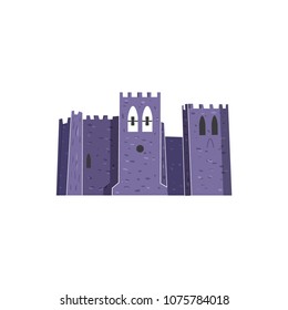 Fort Abbey famous city french monument isolated vector illustration. Hand drawn sketch art