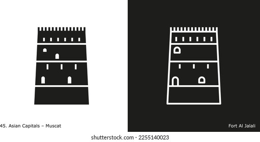 Fort Al Jalali Fort Icon. Landmark building of Muscat, the capital city of Oman