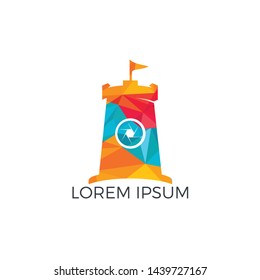 Fort Camera Logo Design. Castle Camera Logo Design Template.	