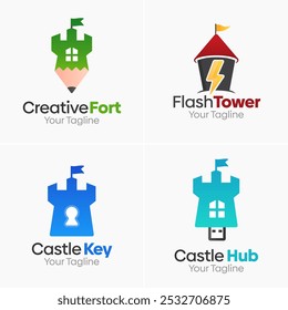 Conjunto de Modelos de Logotipo de Forte ou Castelo. Bom para negócios, agência, comunidade e organização