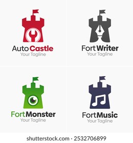 Conjunto de Modelos de Logotipo de Forte ou Castelo. Bom para negócios, agência, comunidade e organização