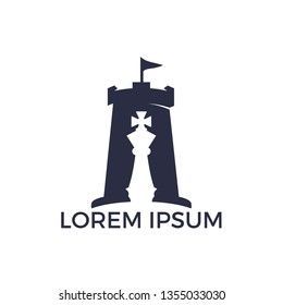 Fort chess vector logo design concept. Chess knights and castle tower logo design.