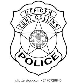 FORT COLLINS POLICE OFFICER BADGE VECTOR FILE Blank,outline vector,SVG Badge, DXF, CNC Router File, Laser Engraving, Cricut, Ezcad, Digital Cutting File for laser cutting