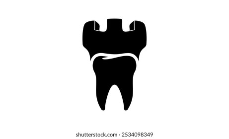 Forte logotipo dentário, dente como uma torre de castelo, Silhueta isolada preta