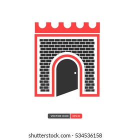 Fort Icon with opened door icon. Vector Illustration eps.10