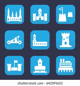 Fort icon. set of 9 filled fort icons such as castle, castle tower
