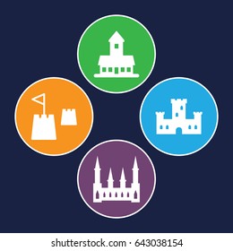 Fort icons set. set of 4 fort filled icons such as castle