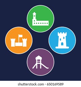 Fort icons set. set of 4 fort filled icons such as