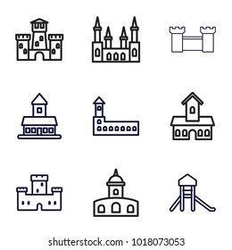 Fort icons. set of 9 editable outline fort icons such as