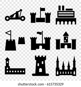 Fort icons set. set of 9 fort filled icons such as castle, castle tower