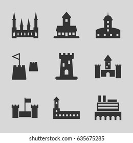 Fort icons set. set of 9 fort filled icons such as castle