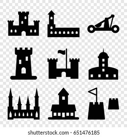 Fort icons set. set of 9 fort filled icons such as castle, castle tower