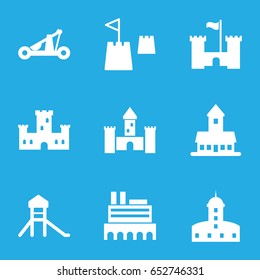 Fort icons set. set of 9 fort filled icons such as castle, castle tower