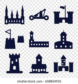Fort icons set. set of 9 fort filled icons such as castle, castle tower