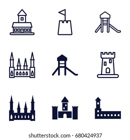 Fort icons set. set of 9 fort filled and outline icons such as castle