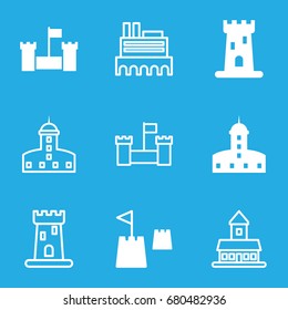 Fort icons set. set of 9 fort filled and outline icons such as castle