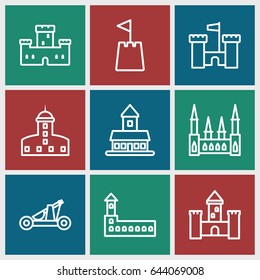 Fort icons set. set of 9 fort outline icons such as castle, castle tower