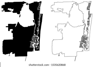 Fort Lauderdale City (United States cities, United States of America, usa city) map vector illustration, scribble sketch City of Fort Lauderdale map