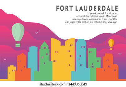 Fort Lauderdale Florida City Building Landscape Skyline Dynamic Background Illustration