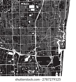 Fort Lauderdale Florida Vector Map, Detailed City Street Map Black and White Minimalist Line Art