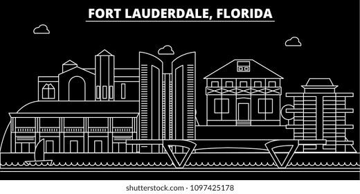 Fort Lauderdale silhouette skyline. USA - Fort Lauderdale vector city, american linear architecture,. Fort Lauderdale travel illustration, outline landmarks. USA flat icon, american line banner