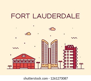 Fort Lauderdale skyline, Florida, USA. Trendy vector illustration, linear style