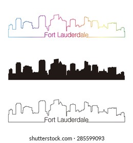 Fort Lauderdale Skyline Linear Style With Rainbow In Editable Vector File