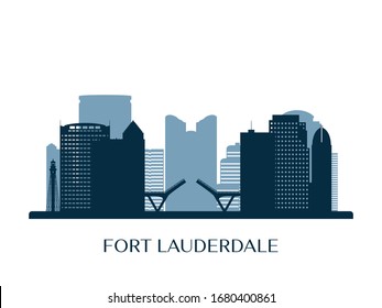 Fort Lauderdale Skyline, Monochrome Silhouette. Vector Illustration.