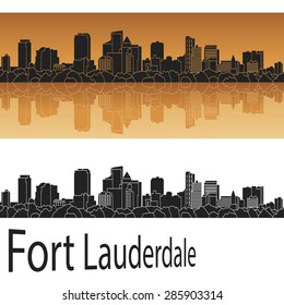 Fort Lauderdale Skyline In Orange Background In Editable Vector File