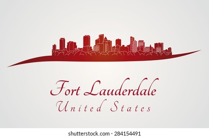 Fort Lauderdale skyline in red and gray background in editable vector file