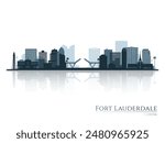 Fort Lauderdale skyline silhouette with reflection. Landscape Fort Lauderdale, FL. Vector illustration.