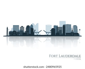 Fort Lauderdale skyline silhouette with reflection. Landscape Fort Lauderdale, FL. Vector illustration.