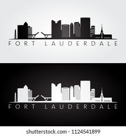 Fort lauderdale, USA skyline and landmarks silhouette, black and white design, vector illustration.