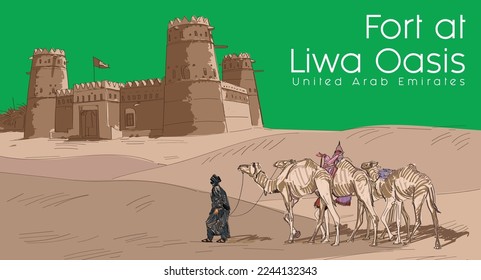 Fort at Liwa Oasis vector art, Abu Dhabi, UAE