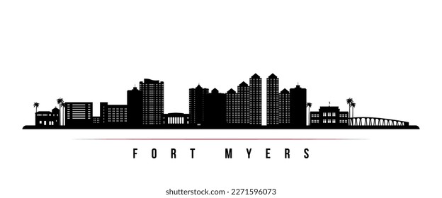 Fort Myers skyline horizontal banner. Black and white silhouette of Fort Myers, Florida. Vector template for your design. 