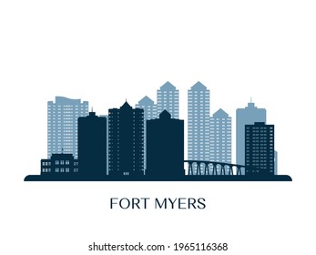 Fort Myers skyline, monochrome silhouette. Vector illustration.